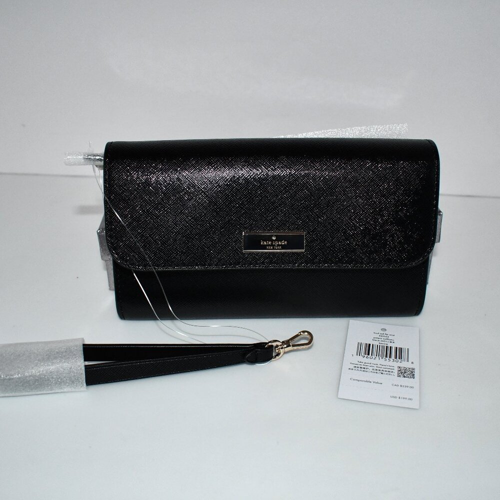 Kate spade Kenzie Boxed Medium Flap Wristlet in Black #KK044 NWT